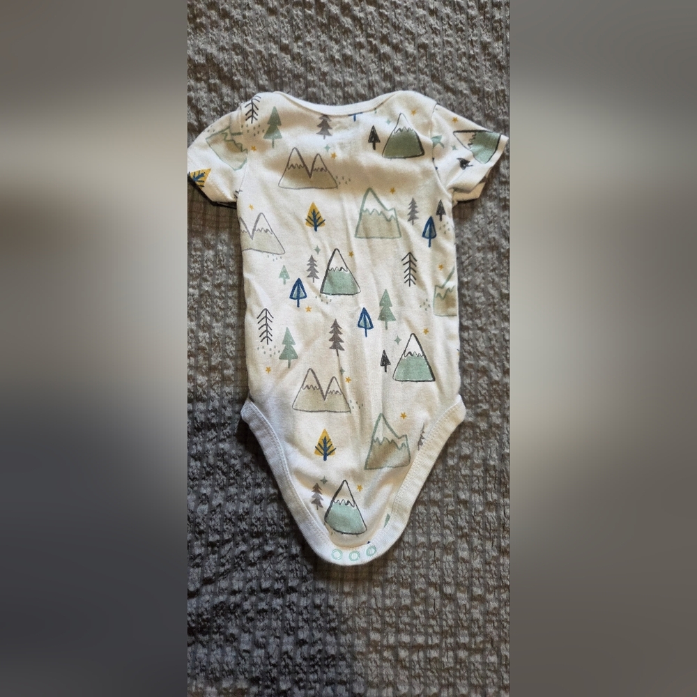 Cloud Island Green and Yellow Mountain Print Bodysuit